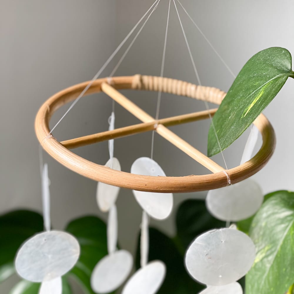 Handmade Rattan Mobile Wind Chime With Natural Capiz Shells